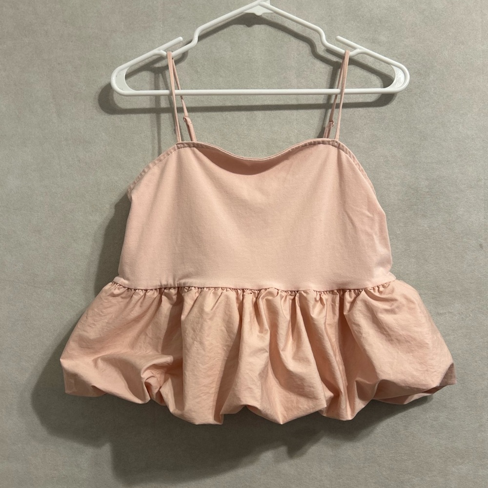 divided Peach Ruffled Spaghetti Strap Top 
Babydoll beachy casual top size L NWT